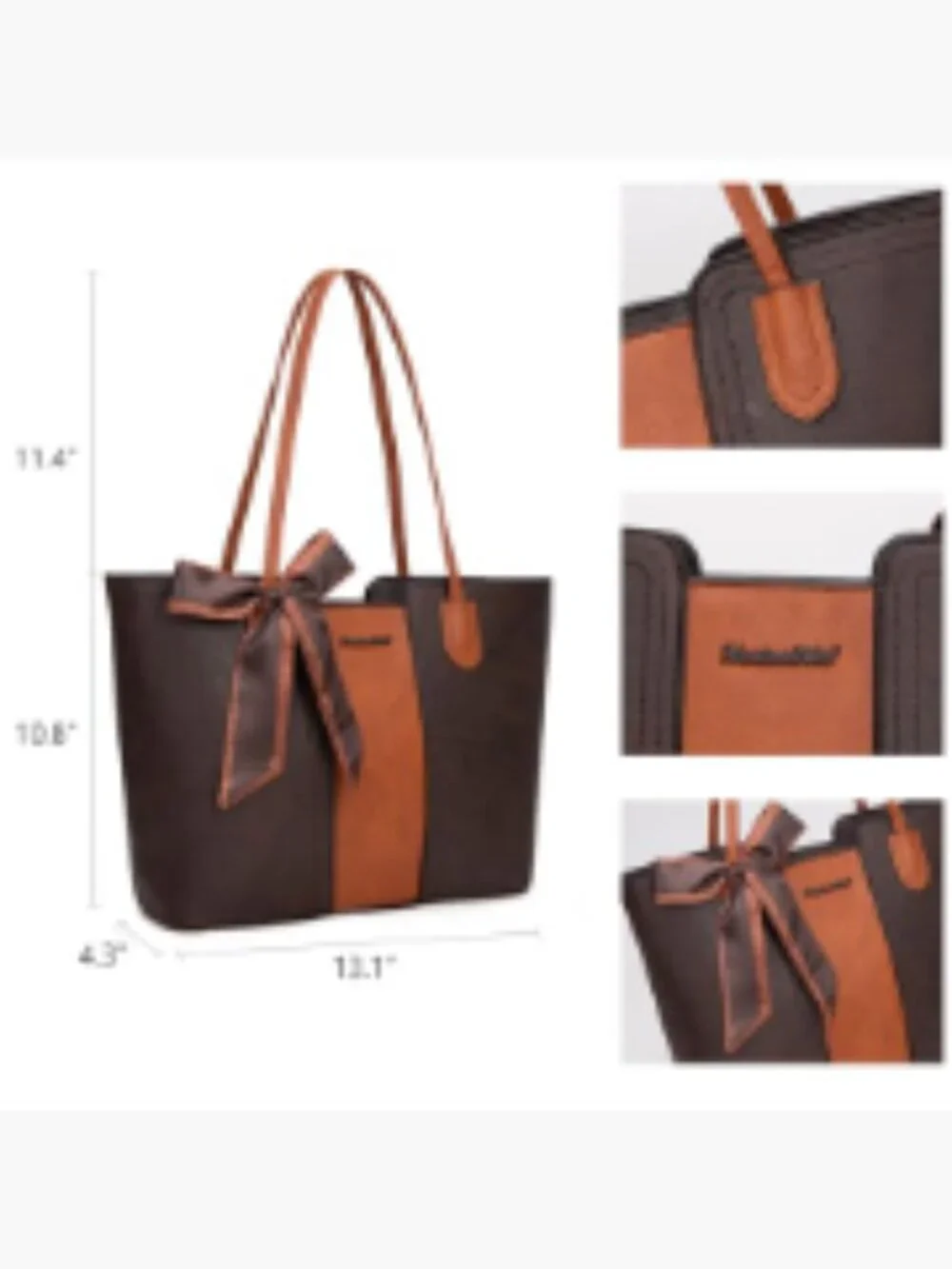 Women's Vegan Leather Tote Handbag with Scarf, Top Zipper Satchel Purse